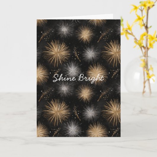Carte Célébration de Noël Argent Or Noir (Fleur jaune)