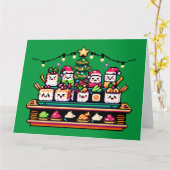 Carte Célébration de Noël du Sushi - Festive 8 bits (Fleur jaune)