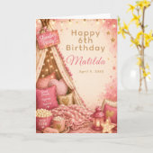 Carte Célébration de pyjama party rose (Fleur jaune)