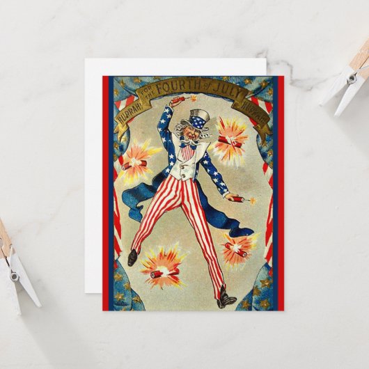 Carte Célébration du 14 juillet - Oncle Sam  (Devant/Arrière en situation)