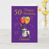 Carte Célébration du 50e anniversaire Purple (Fleur jaune)