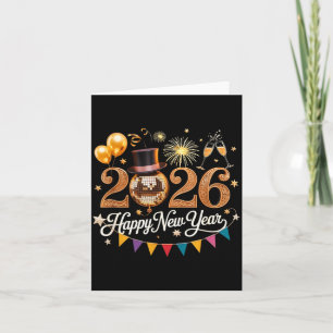 Carte Célébration du Nouvel An 2026 Boule Disco Or Festi