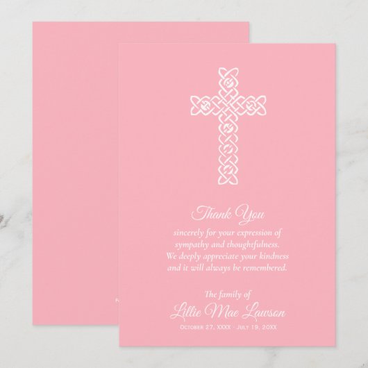 Carte Célébration funéraire de la vie Merci rose (Devant / Derrière)