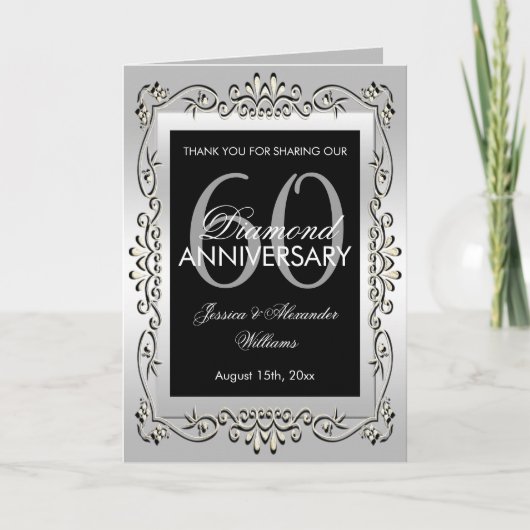 Carte Célébration Mariage 60 Ans Argent Décoratif Élégan (Devant)