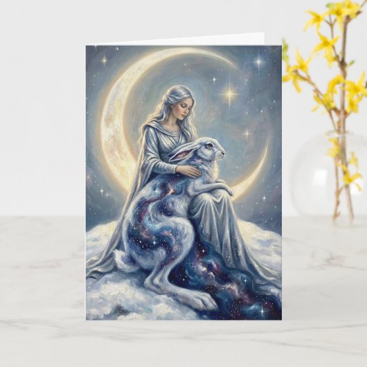 Carte Celestial Galaxy Hare Moon Goddess Fantasy Art (Fleur jaune)