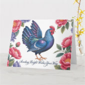 Carte Celestial Rooster Greeting with Floral Border (Fleur jaune)