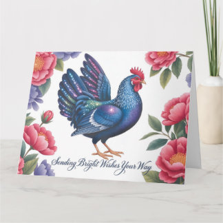 Carte Celestial Rooster Greeting with Floral Border
