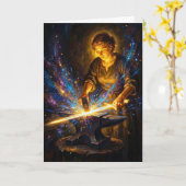 Carte Celtic Blacksmith Goddess Forging Sword Fantasy Ar (Fleur jaune)