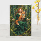 Carte Celtic Forest Queen Red Fox Witch Fantasy Art ( (Fleur jaune)