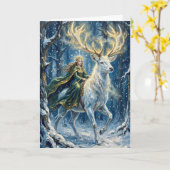 Carte Celtic Goddess & Glowing White Stag (Fleur jaune)