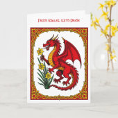 Carte Celtic Red Dragon Holding a Daffodil (Fleur jaune)