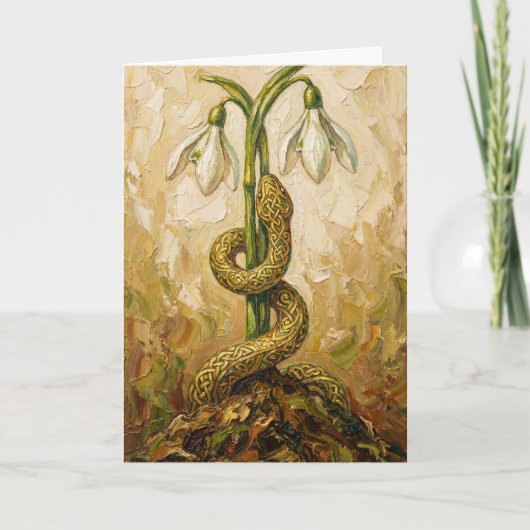 Carte Celtic Snake Snowdrops Imbolc Rebirth Fantasy Art (Devant)