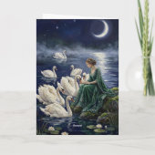 Carte Celtic Swans Moonlit Lake Night Fantasy Art (Dos)