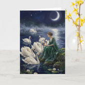 Carte Celtic Swans Moonlit Lake Night Fantasy Art (Fleur jaune)