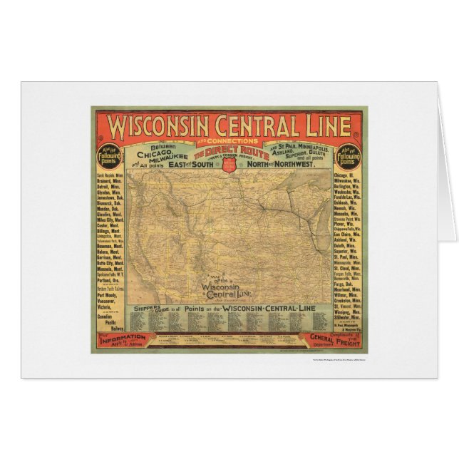 Carte centrale 1882 de chemin de fer du Wisconsin (Devant horizontal)