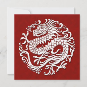 Carte Cercle traditionnel de dragon chinois blanc et rou