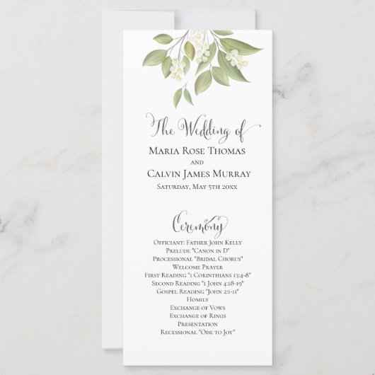 Carte Cérémonie mariage Elégante Sage Verdure Foliage (Devant)