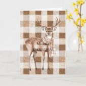 Carte Cerf à carreaux marron crème rustique de Noël (Fleur jaune)