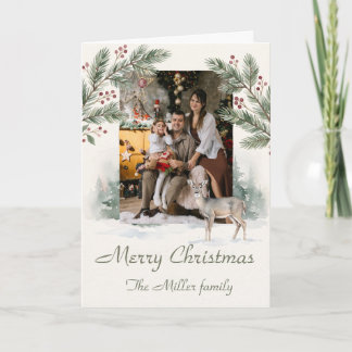 Carte Cerf à l'aquarelle minimaliste Noël photo personna