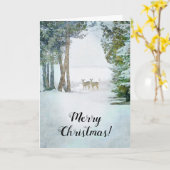 Carte Cerf à queue blanche dans la neige hivernale Noël (Fleur jaune)