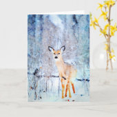Carte Cerf à queue blanche dans un tableau à l'aquarelle (Fleur jaune)