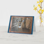 Carte Cerf à queue blanche Joyeux anniversaire (Fleur jaune)