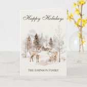 Carte Cerf aquarelle rustique Noël forêt d'hiver (Fleur jaune)