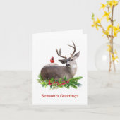 Carte Cerf avec Bonnes Fêtes d'oiseaux rouges (Fleur jaune)