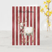 Carte Cerf Blanc de Noël aux Rayures Rouges (Fleur jaune)