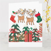 Carte Cerf de dessin animé et éléments de Noël (Fleur jaune)