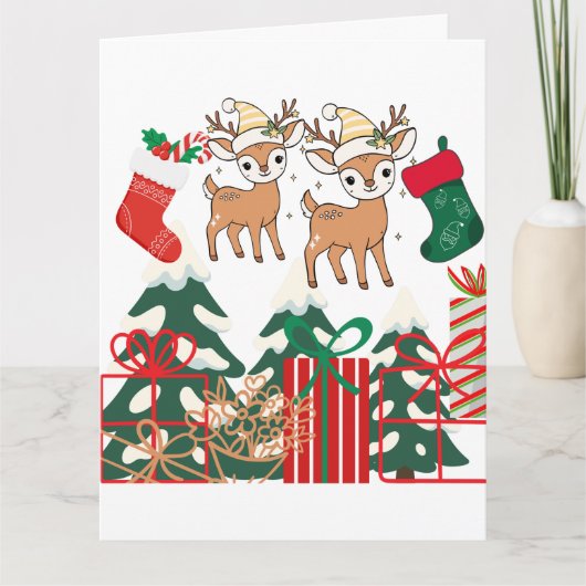 Carte Cerf de dessin animé et éléments de Noël (Devant)
