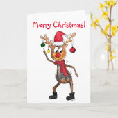 Carte Cerf de Noël dansant mignon et fantaisiste (Fleur jaune)