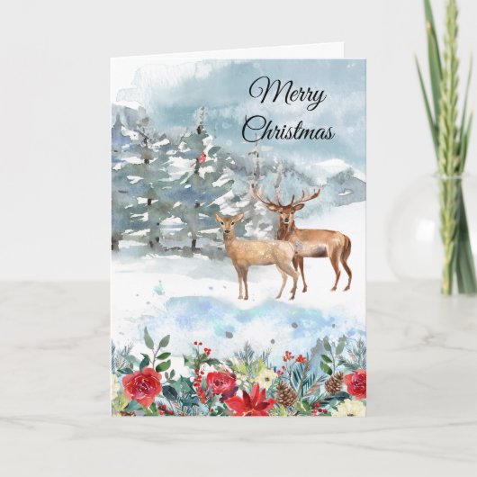 Carte Cerf de Noël en forêt chrétienne (Devant)