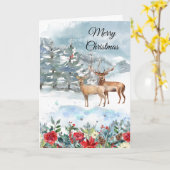 Carte Cerf de Noël en forêt chrétienne (Fleur jaune)
