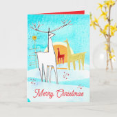 Carte Cerf de Noël Joyeux Noël Arbre de Fête de la neige (Fleur jaune)