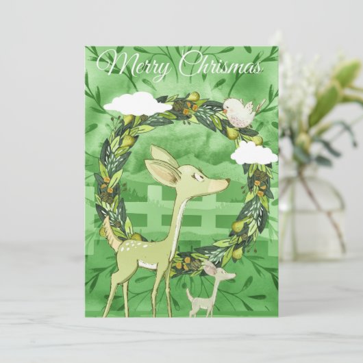 Carte Cerf de Noël Joyeux Personnalisé (Debout devant)