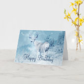 Carte Cerf d'hiver aux pins Joyeux anniversaire (Fleur jaune)