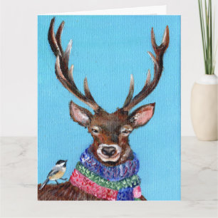 Carte Cerf d'hiver avec mésange