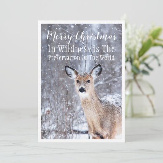 Carte Cerf en hiver Forêts de neige Salutation de Noël (Debout devant)