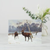 Carte Cerf et biche dans un paysage enneigé (Debout devant)