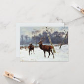 Carte Cerf et biche dans un paysage enneigé (Devant/Arrière en situation)