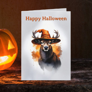 Carte Cerf Fantaisiste Chapeau de Sorcière Orange Hallow