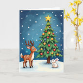 Carte Cerf Lapin Noël enneigé (Fleur jaune)