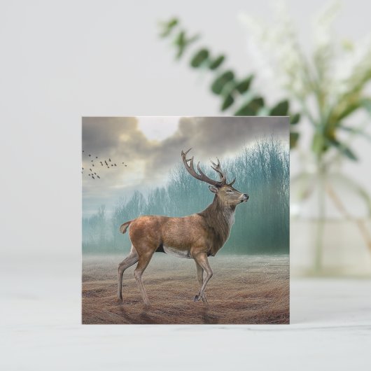 Carte Cerf Lone Dans La Forêt Misty (Debout devant)