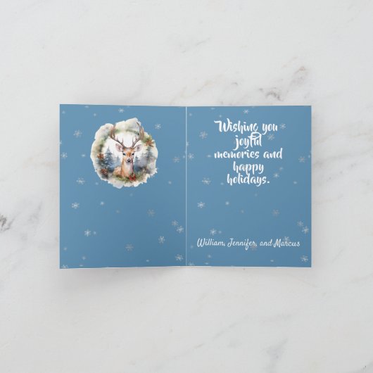 Carte Cerfs dans un pot Flocons de neige bleus (Intérieur)