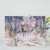 Carte Cerfs dans une forêt enneigée (Saison hivernale) (Debout devant)