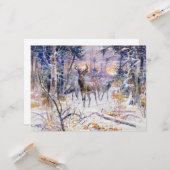 Carte Cerfs dans une forêt enneigée (Saison hivernale) (Devant/Arrière en situation)