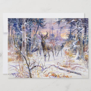Carte Cerfs dans une forêt enneigée (Saison hivernale)