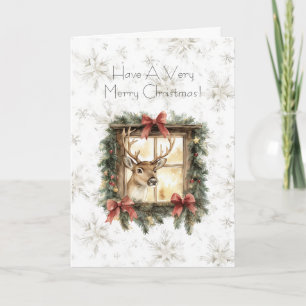 Carte Cerfs de Noël à flocons de neige dans la fenêtre R