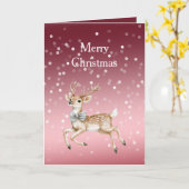 Carte Cerfs de Noël points Bokeh Rouge Blanc (Fleur jaune)